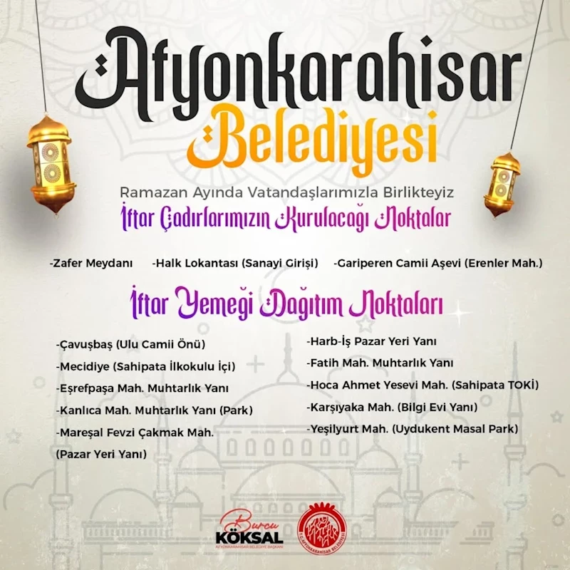Afyonkarahisar Belediyesi Ramazan İftar Çadırlarıyla Birlikte Olarak İftar Coşkusunu Yaşatacak