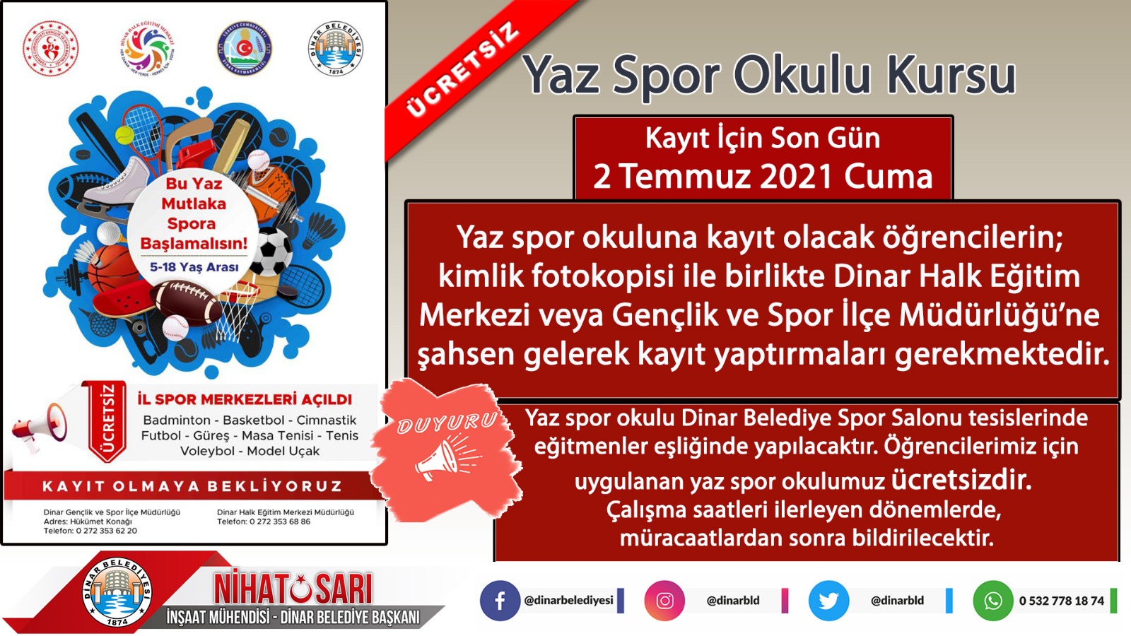 Dinar’da yaz spor okulu başlıyor